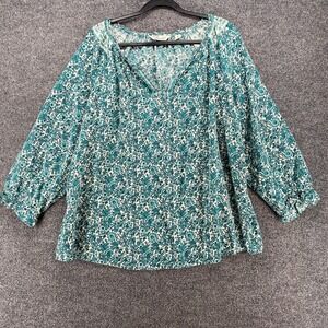 Caffe Marrakesh Blouse Top Plus Size 2X‎ Green Floral Peasant Boho Cottagecore